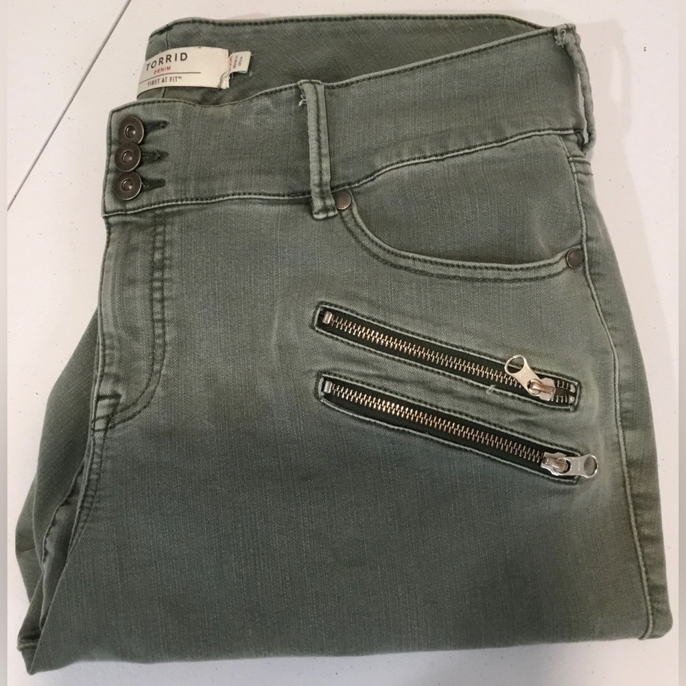 torrid Olive High-Rise Skinny Jeans with Dual Zip Pockets